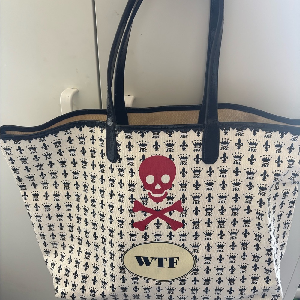 Edgy Black and White Tote with Skull Design